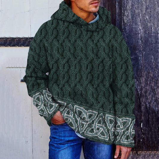 Men's Irish Celtic Jacquard Knit Vintage Hooded Sweater artswardrobe