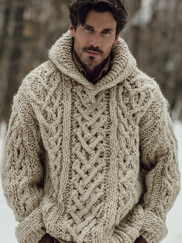 Men's Viking Inspired Vintage Celtic Chunky Hooded Sweater artswardrobe