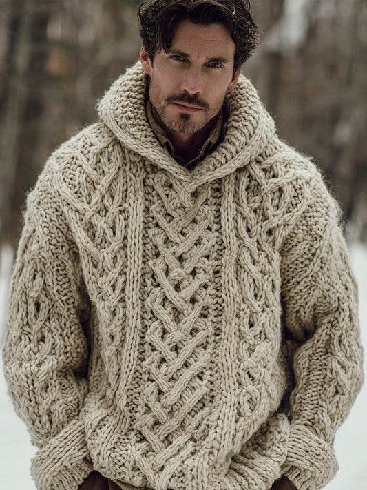 Men's Viking Inspired Vintage Celtic Chunky Hooded Sweater artswardrobe