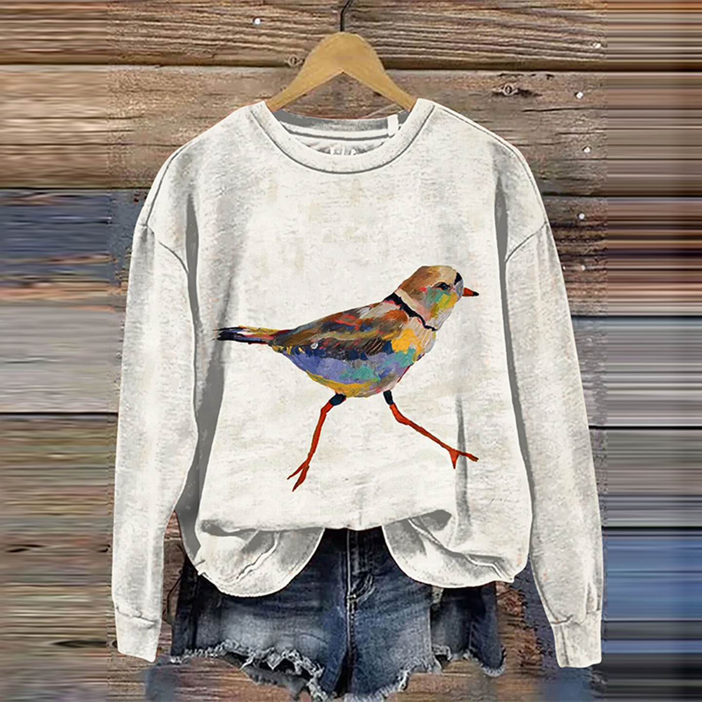 Comstylish Cute Bird Art Print Casual Sweatshirt