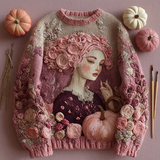 Women's Vintage Halloween Pink Art Knit Sweater artswardrobe