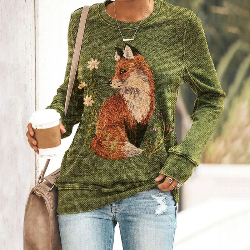 Fox Art Print Long Sleeve Sweatshirt artswardrobe