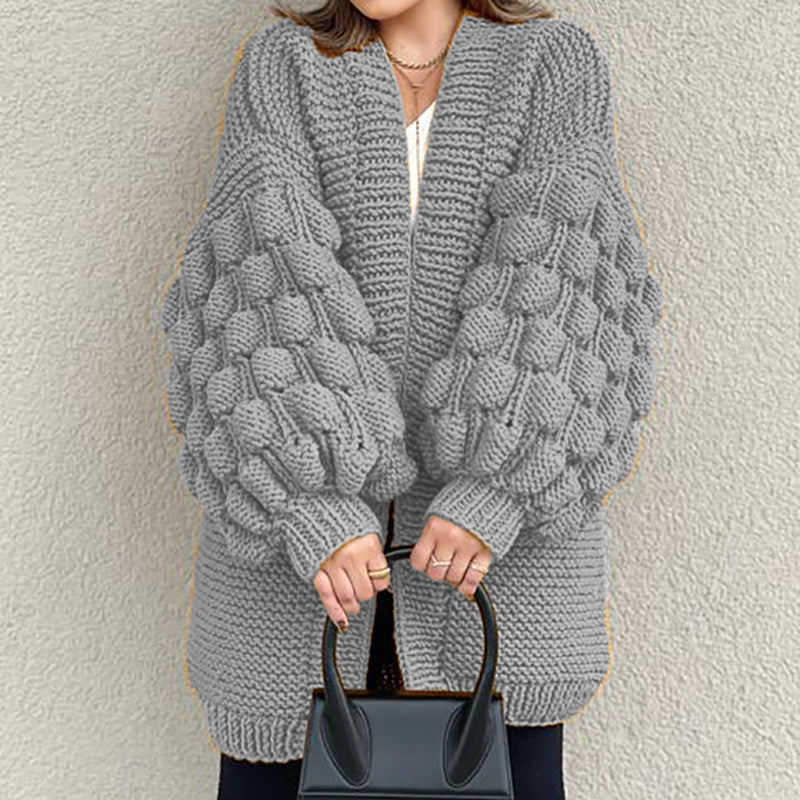Retro Loose Puff Sleeves Thick Wool Knitted Cardigan elevenforest