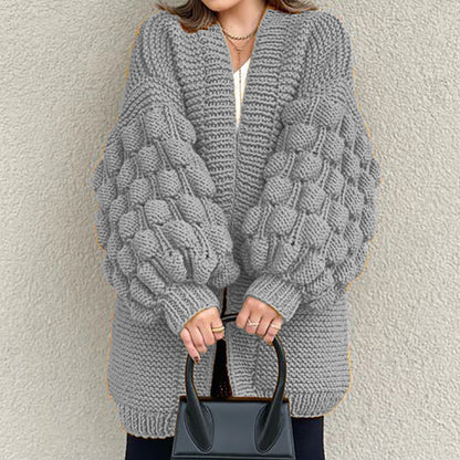 Retro Loose Puff Sleeves Thick Wool Knitted Cardigan elevenforest