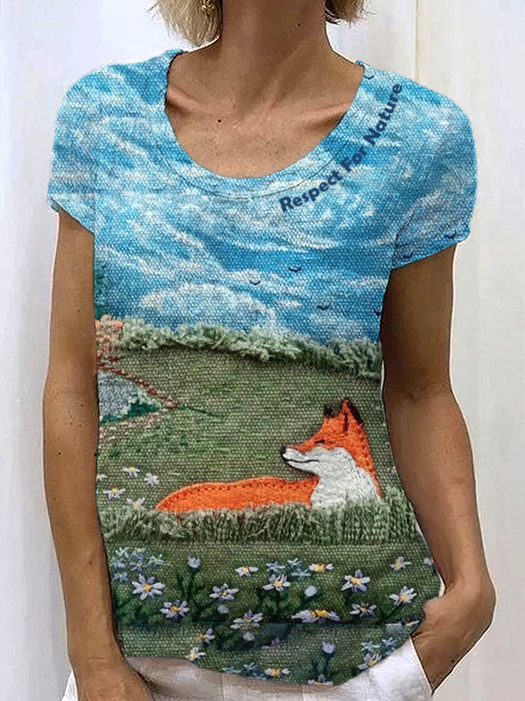 Forest Fox Environmental Protection Promotion Women's Linen T-shirt artswardrobe