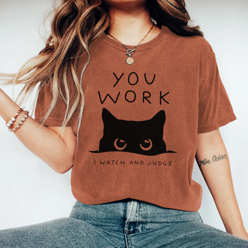 Comstylish Abstract Creative A Cat That Spies Art Print T-shirt