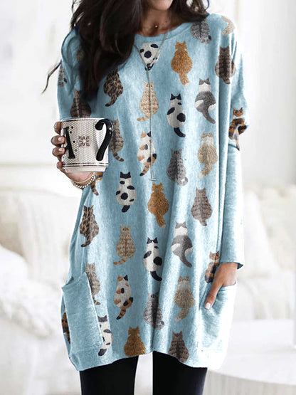 Cute Cats Embroidery Pattern Long Sleeve T-Shirt elevenforest