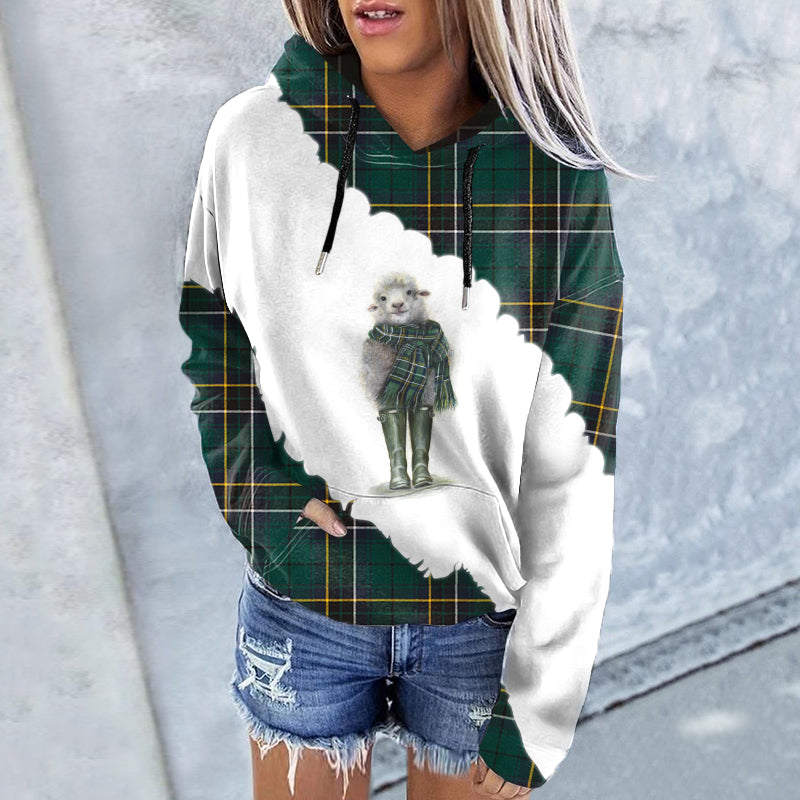 Women's Sheep Plaid Casual Hoodie artswardrobe