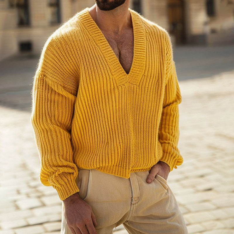 Men'S Simple V-Neck Knitted Sweater elevenforest