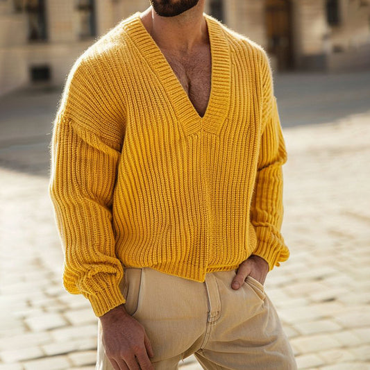 Men'S Simple V-Neck Knitted Sweater elevenforest