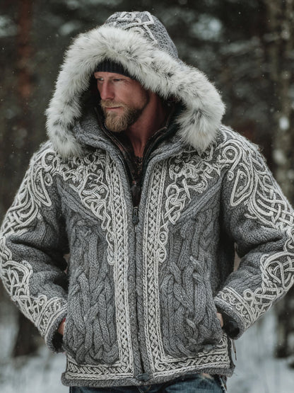 Men's Christmas Santa Celtic Art Warm Hooded Knit Sweater Jacket artswardrobe