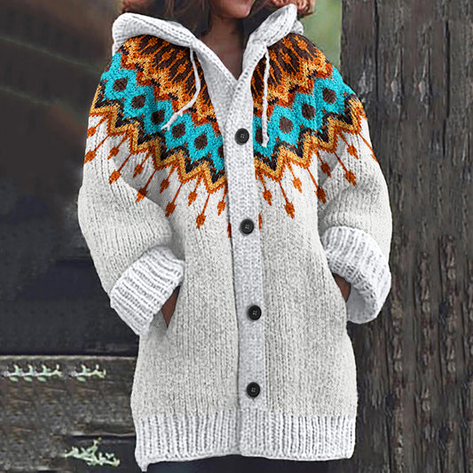 Vintage Color Block Jacquard Button Down Cozy Sweater elevenforest