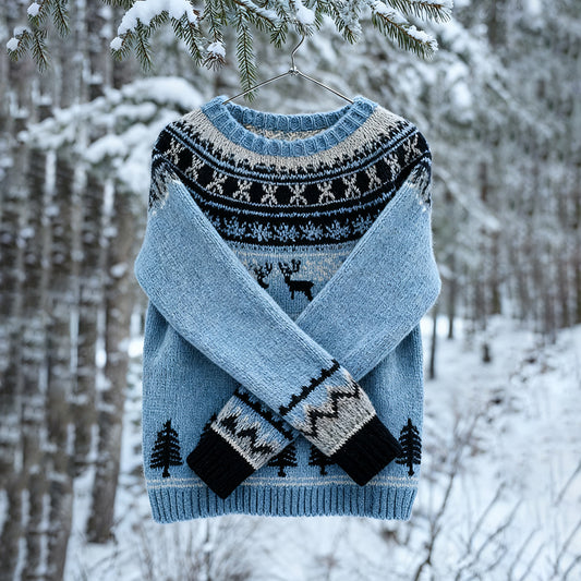 Comstylish Vintage Christmas Tree Icelandic Knit Jacquard Warmth Crew Neck Sweater（unisex）