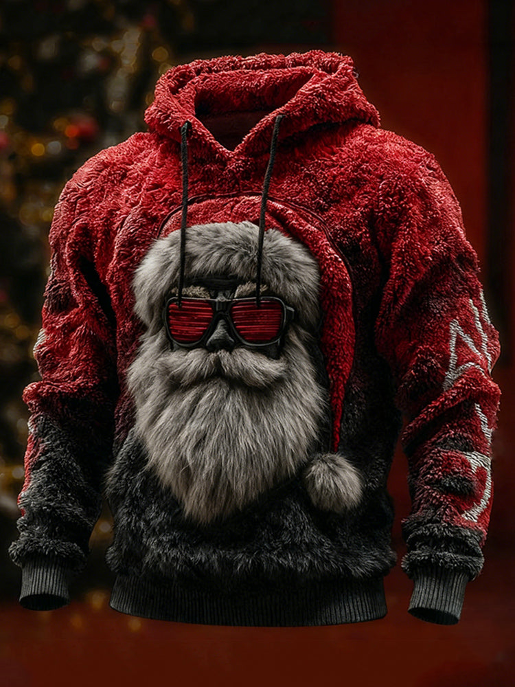 Comstylish Men's Christmas Rock Style Santa Claus Gradient Cozy Plush Hoodie