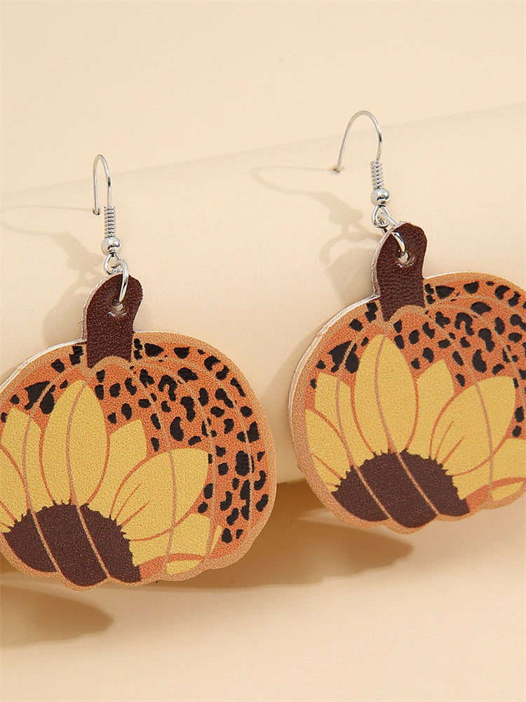 Leopard Sunflowers Pumpkin Leather Earrings artswardrobe