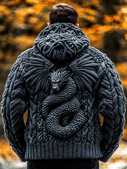 Men's  Dragon Viking Celtic Chunky Knit Hooded Sweater elevenforest