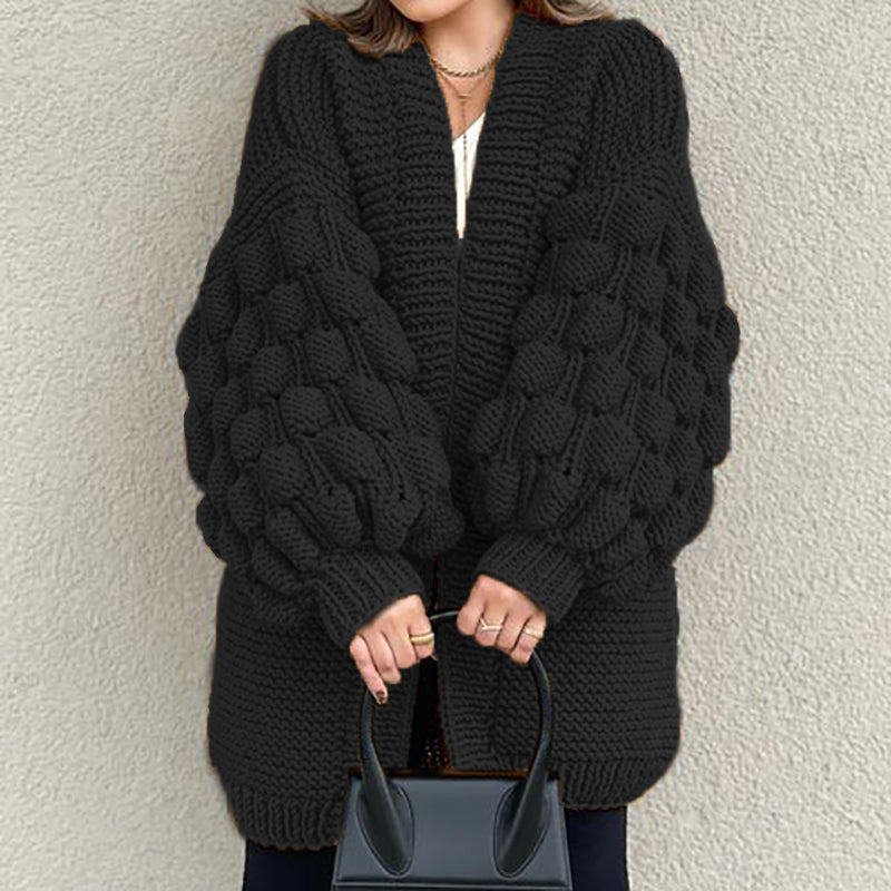 Retro Loose Puff Sleeves Thick Wool Knitted Cardigan elevenforest