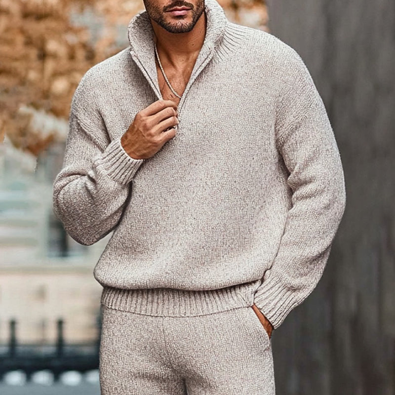 Stylish Wool Half Zipper Sweater And Knitted Pants Two-Piece Set artswardrobe