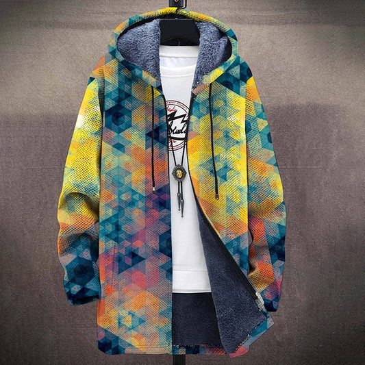 Retro Geometric Gradient Art Plush Thick Long Sleeve Jacket elevenforest