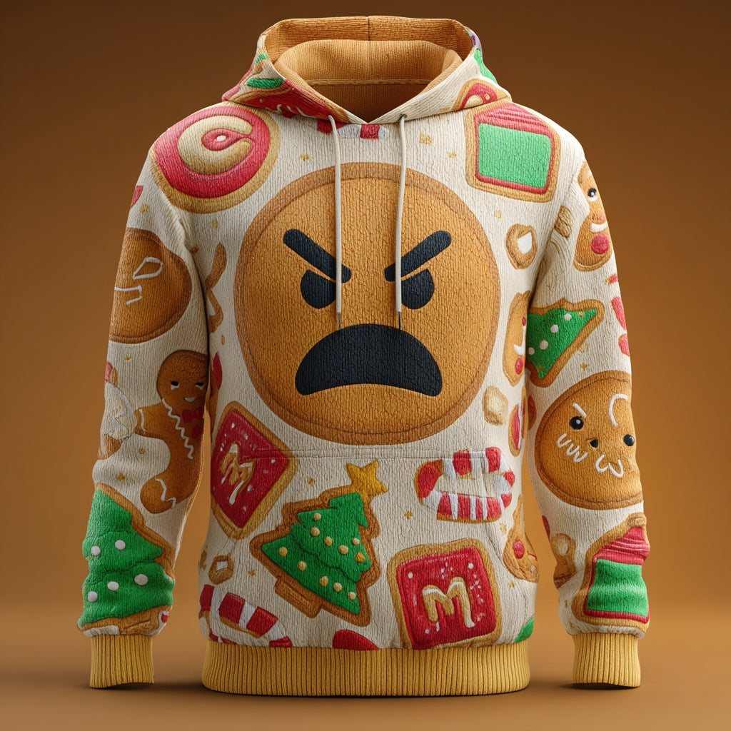 Comstylish Men's Angry Gingerbread Man Hooded Ugly Sweater