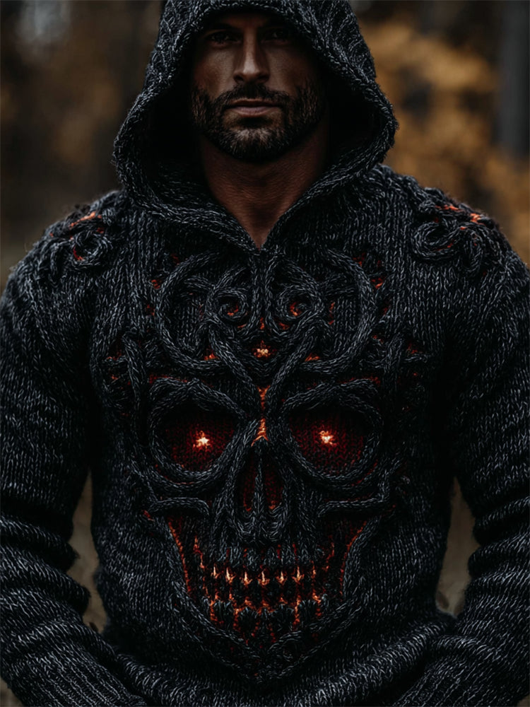 Men‘s Vintage Celtic Skull Cozy Chunky Hooded Sweater artswardrobe