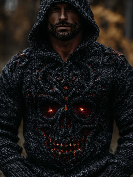 Men‘s Vintage Celtic Skull Cozy Chunky Hooded Sweater artswardrobe