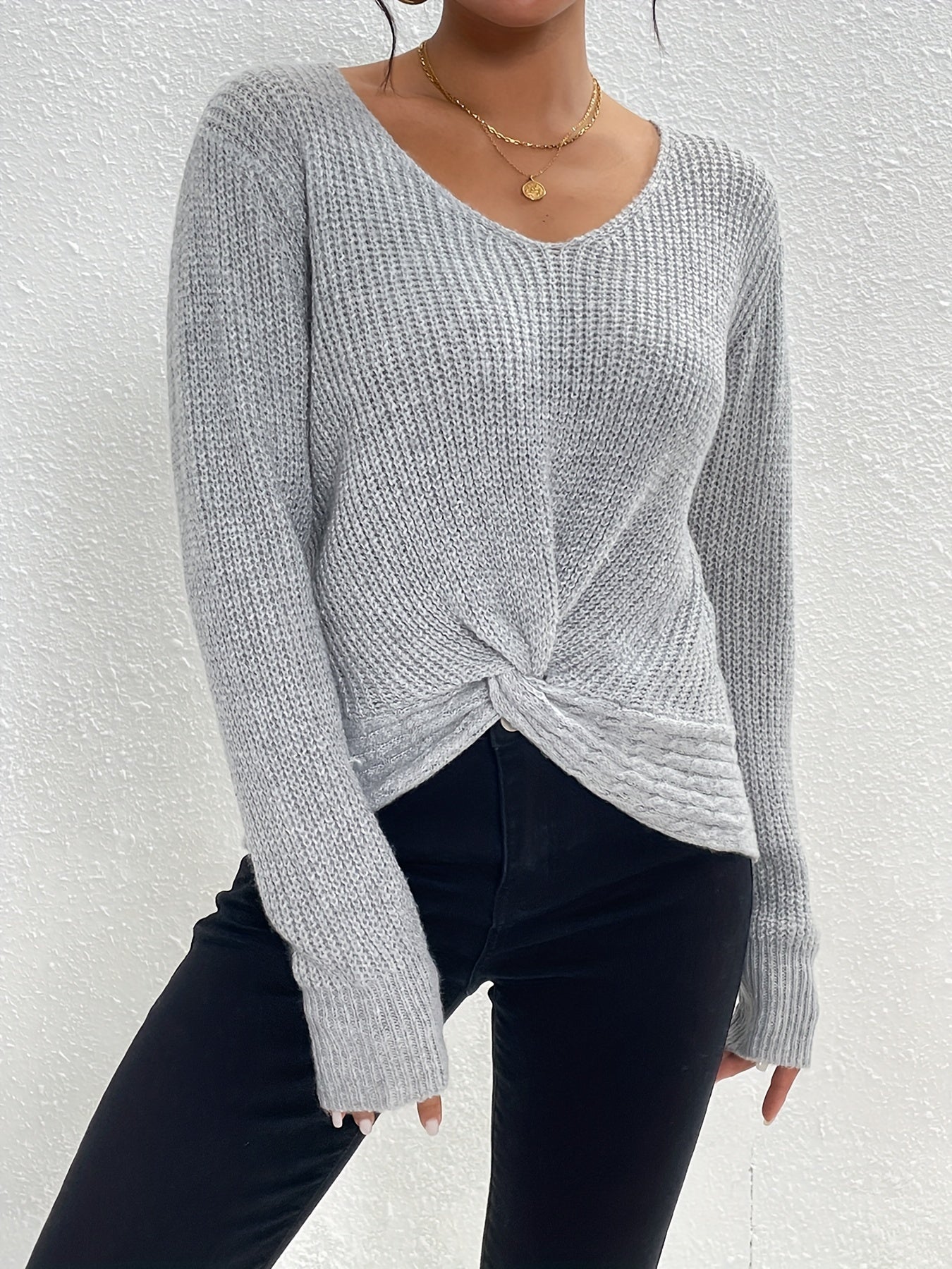 Salma® | Women's sweater with a twisted front and V-neck