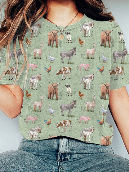 Farm Animals Print Casual Cozy T-Shirt artswardrobe