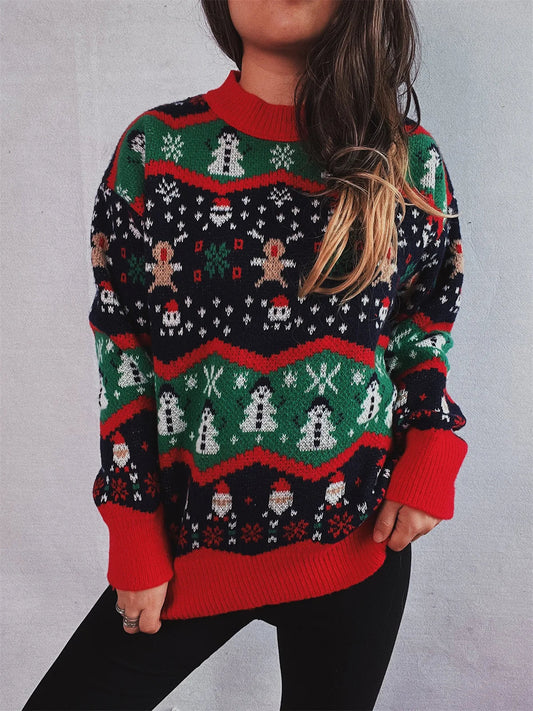 Julia® | Oversized crew neck knitted sweater with Christmas print for women