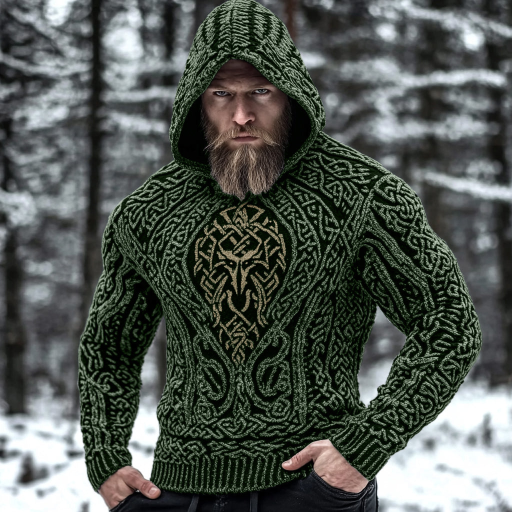 Men's Viking Metal Wolf Style Celtic Thick Hooded Sweater elevenforest