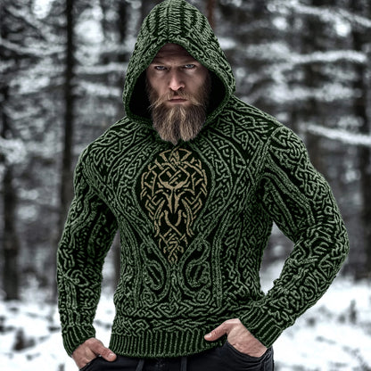 Men's Viking Metal Wolf Style Celtic Thick Hooded Sweater elevenforest
