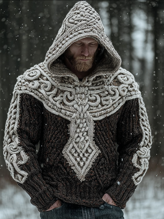 Men's Viking-style Winter Warm Hooded Knitted Sweater artswardrobe