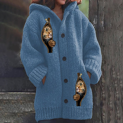 Vintage Cute Cat Cozy Button Down Sweater elevenforest