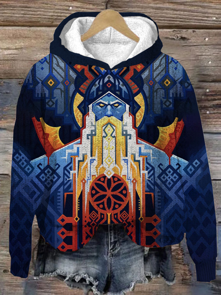 Comstylish Vintage Casual Viking Print Hoodie