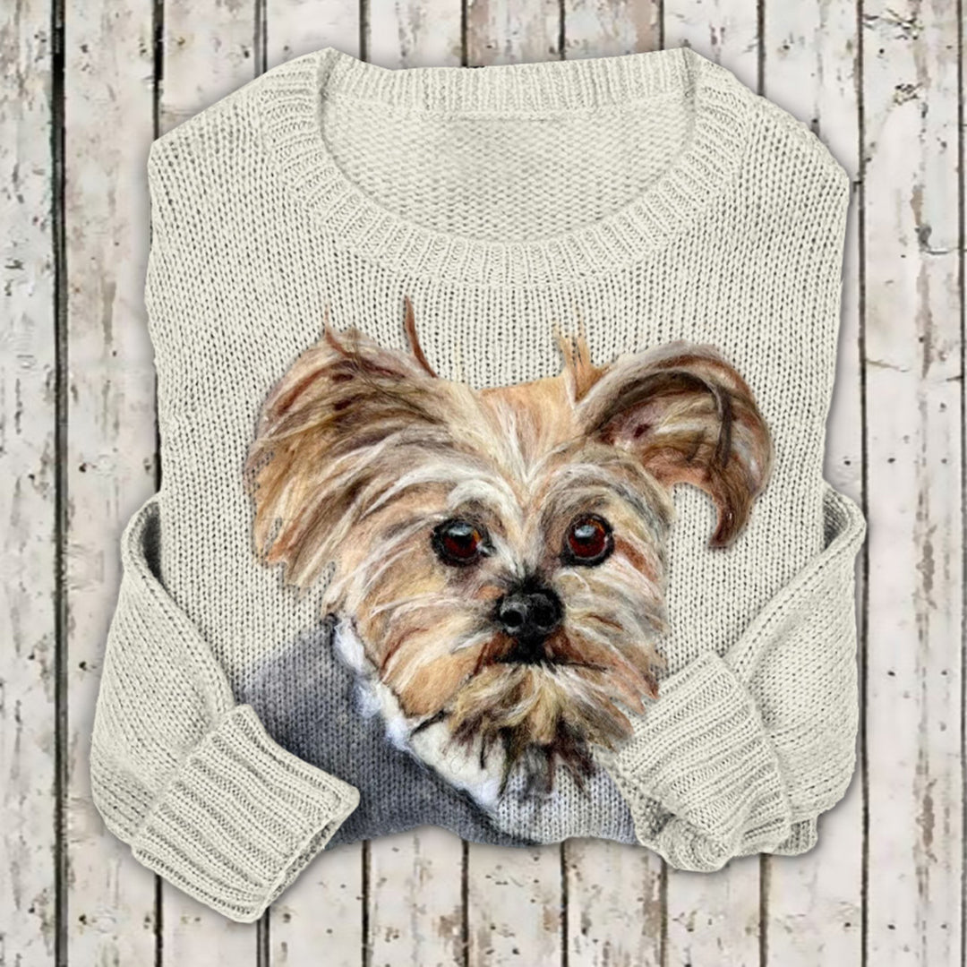 Comstylish Women's Cute Scribbled Puppy Wool Felt Art Art Cozy Sweater