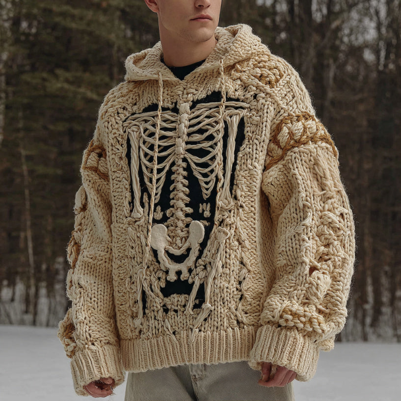 Men's Halloween Skeleton Art  Knit Hooded Sweater artswardrobe