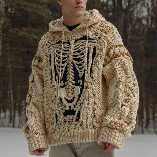 Men's Halloween Skeleton Art  Knit Hooded Sweater artswardrobe