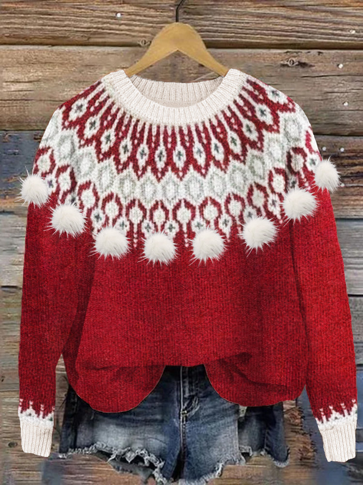 Vintage Christmas Fur Pom Pom Cozy Isle Sweater elevenforest
