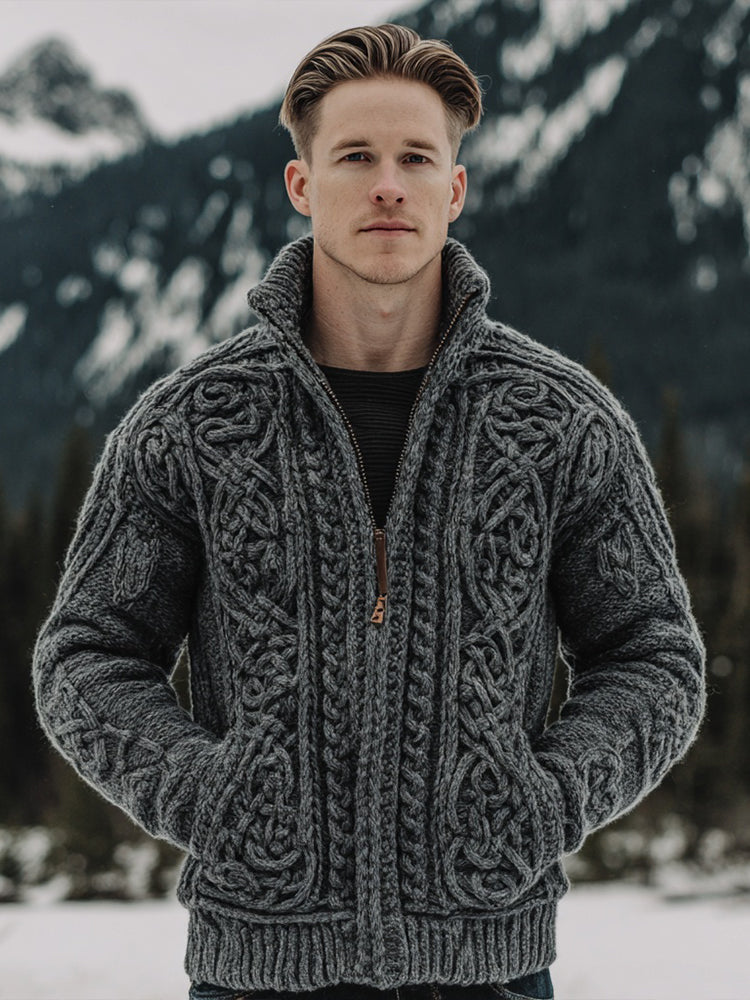 Men's Viking Celtic Knot Chunky Knit Sweater Cardigan artswardrobe