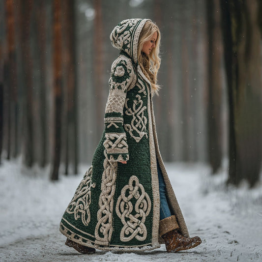 Women's Viking Celtic Knot Chunky Hooded Long Cardigan artswardrobe