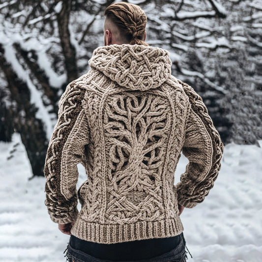 Men's Viking Life Of Tree Celtic Chunky Knit Zipper Hooded Sweater artswardrobe