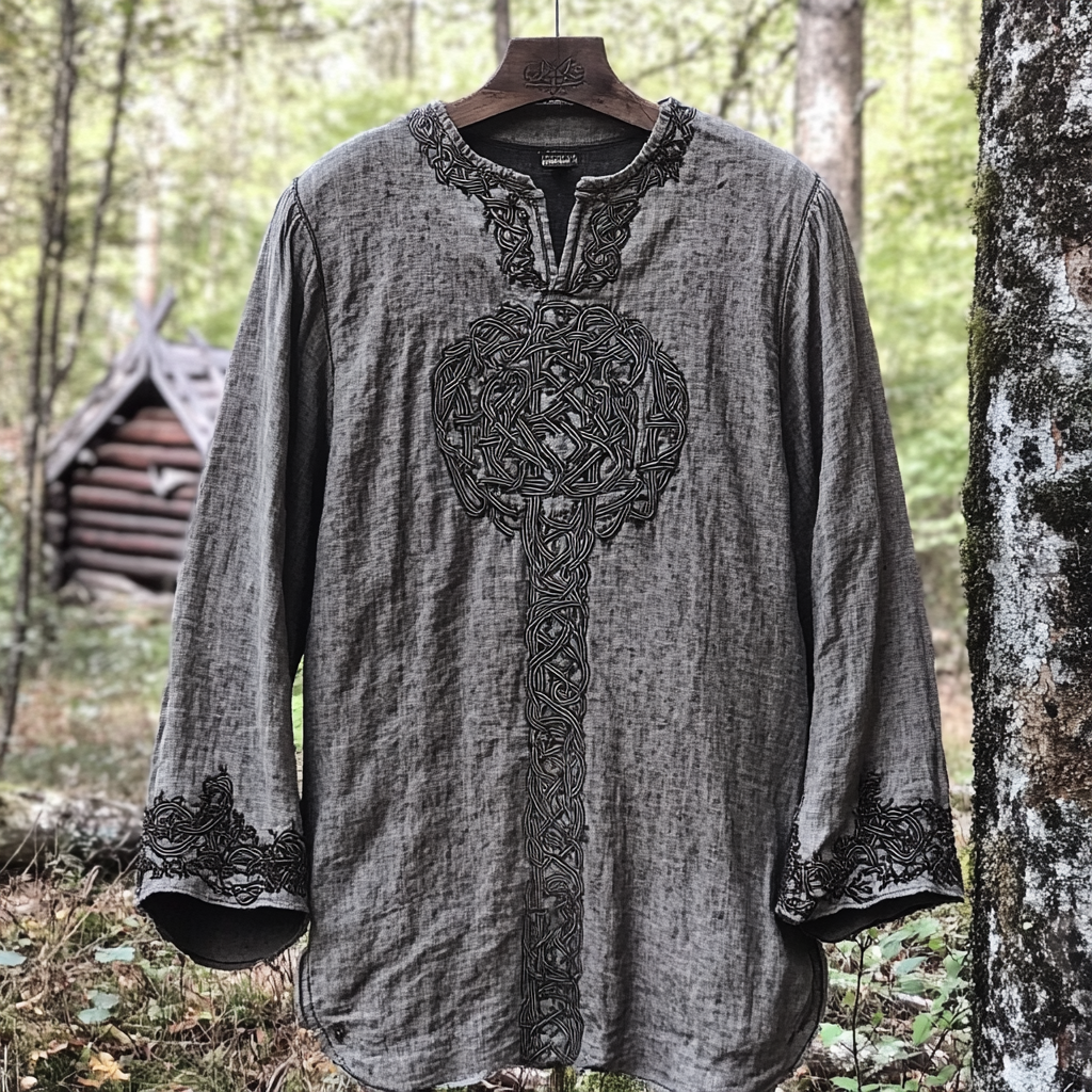 Men's Viking Tribal Tree Of Life Print Linen T-shirt artswardrobe