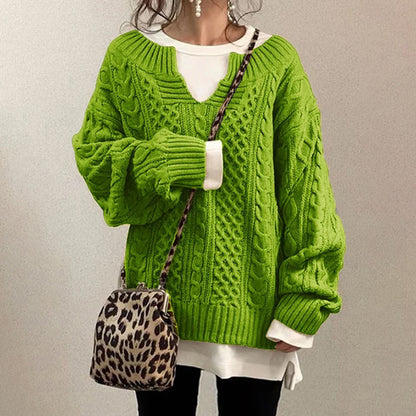 Casual Knit V Neck Linen Pattern Sweater elevenforest