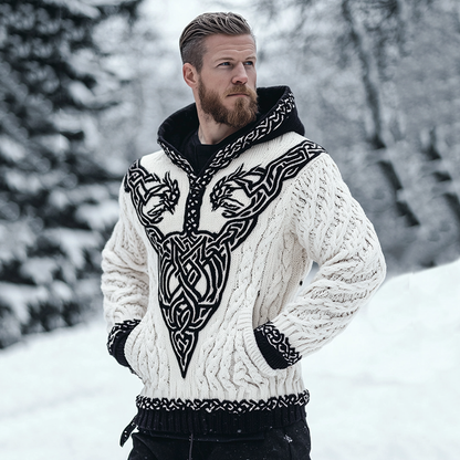 Men's Viking Celtic Contrast Cozy Chunky Hooded Sweater artswardrobe