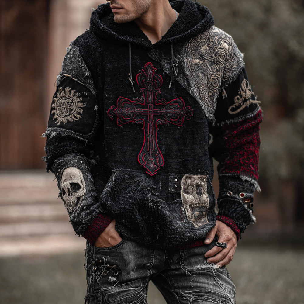 Men's Cross Skeleton Art Splicing Thick Sweater artswardrobe
