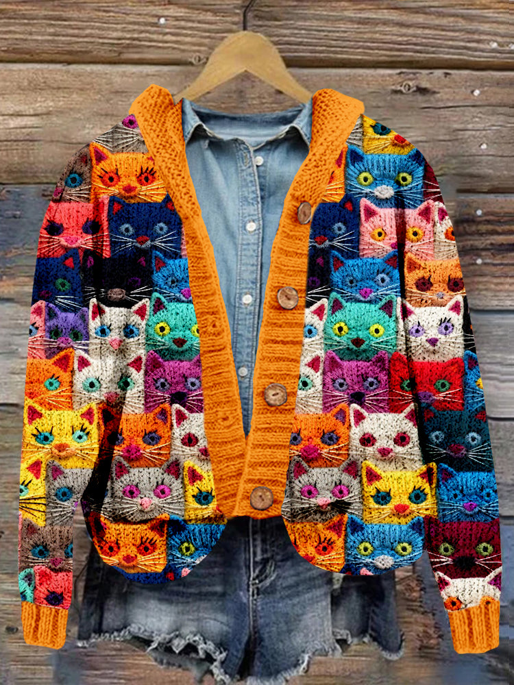 Whimsical Cat Embroidered Cozy Cardigan elevenforest