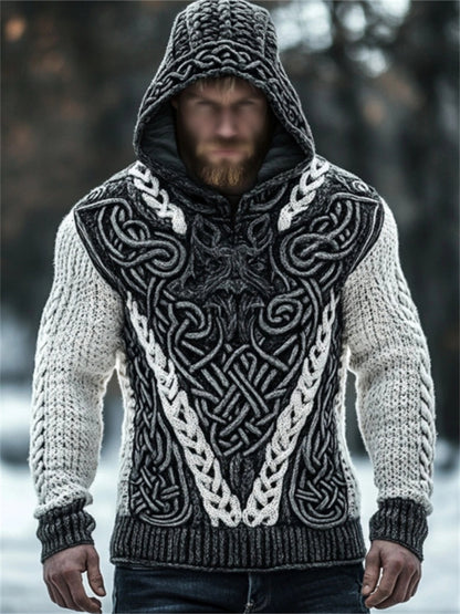 Men's Viking Wolf Inspired Celtic Chunky Hooded Sweater elevenforest