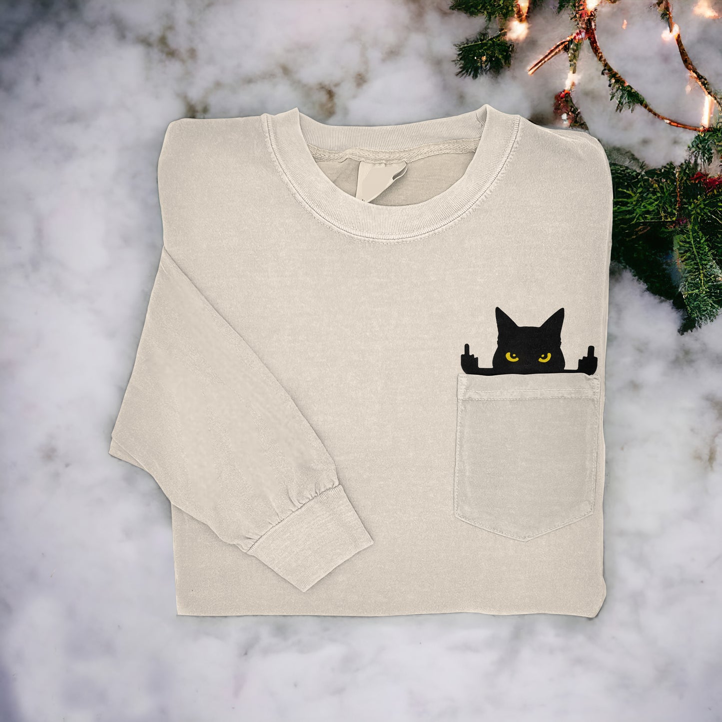 Funny Middle Finger Black Cat Art Women's Cozy Pocket T-Shirt elevenforest