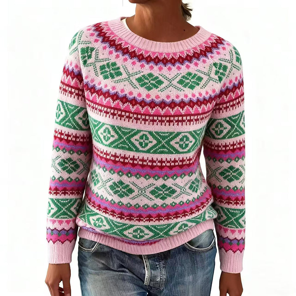 Comstylish Vintage Round Neck Comfy Fair Isle Sweater
