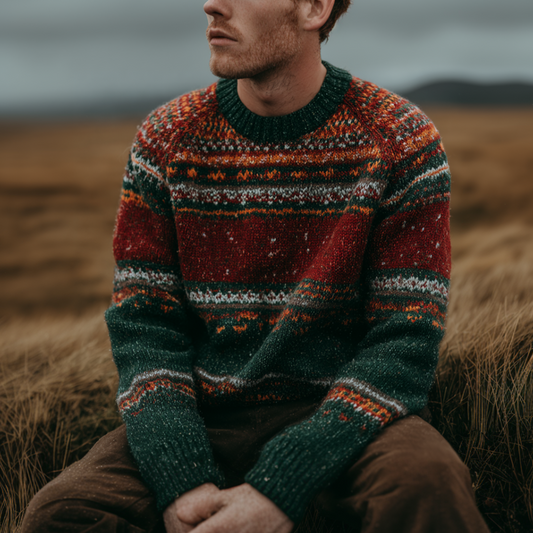 Christmas Retro British Style Men's Round Neck Knitted Sweater artswardrobe